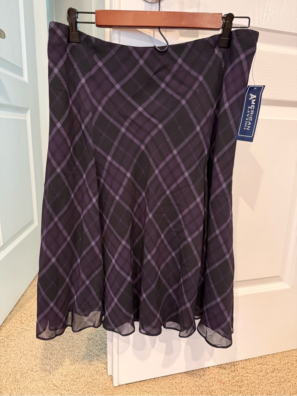 American Living Black and Purple Plaid Circle Skirt